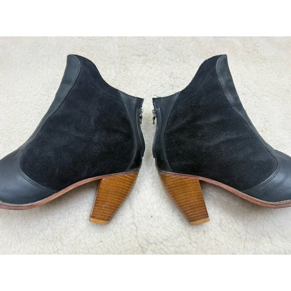 Anthropologie J Shoes Ranch 2 Calico Black Leather Ankle Boots Western Boho 8
